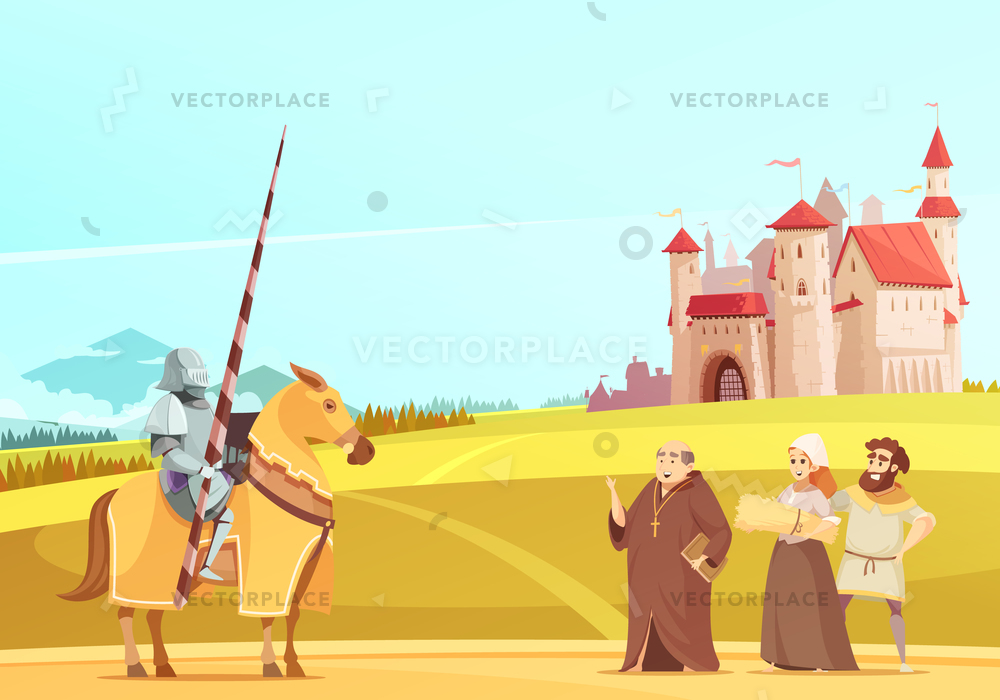 Medieval Life Scene Horseman Full Body Vector Illustration 1000x700 Medieval Life Scene Horseman Full Body Vector Illustration