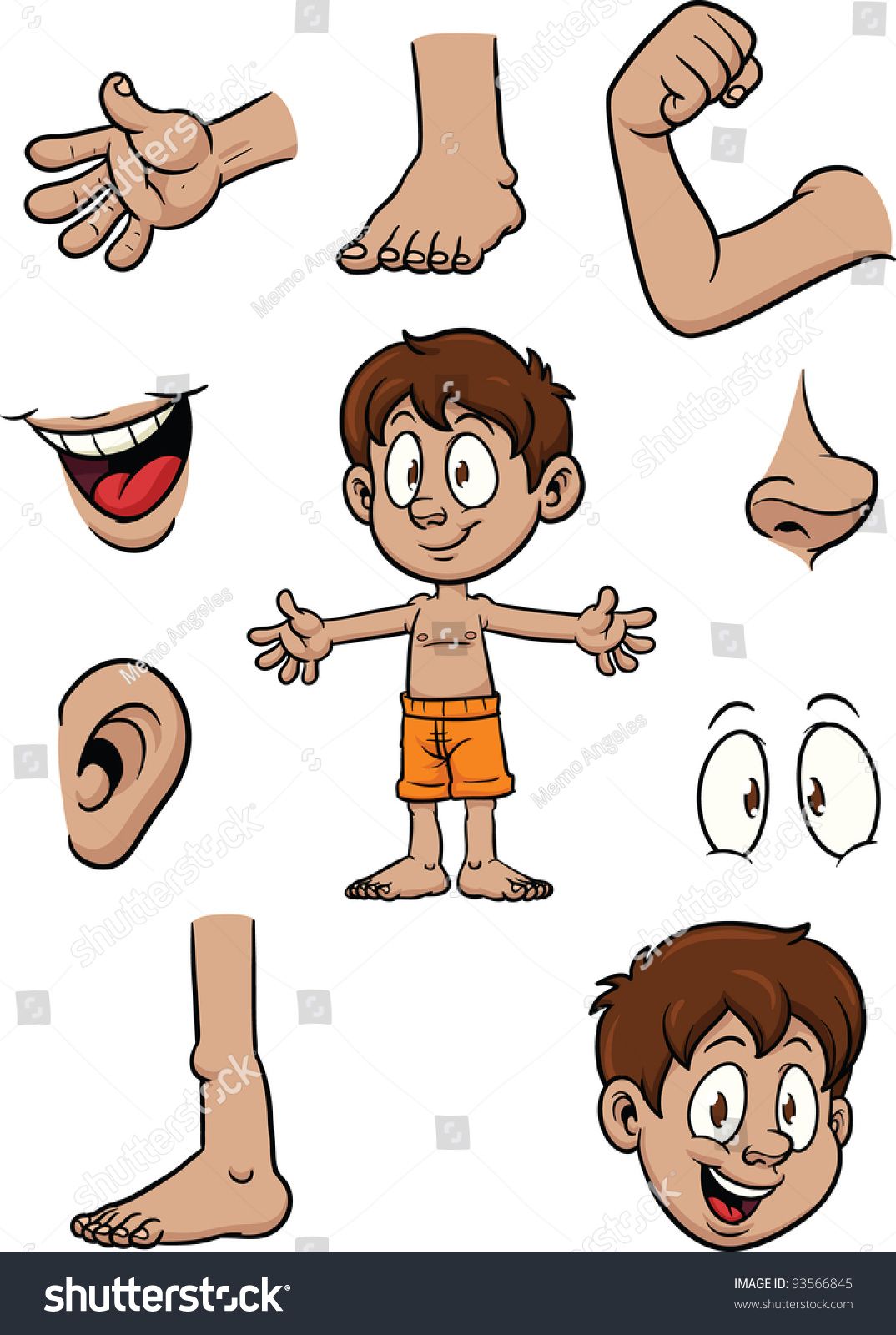 1074x1600 Cartoon Kid And Body Parts Vector Illustration With Simple