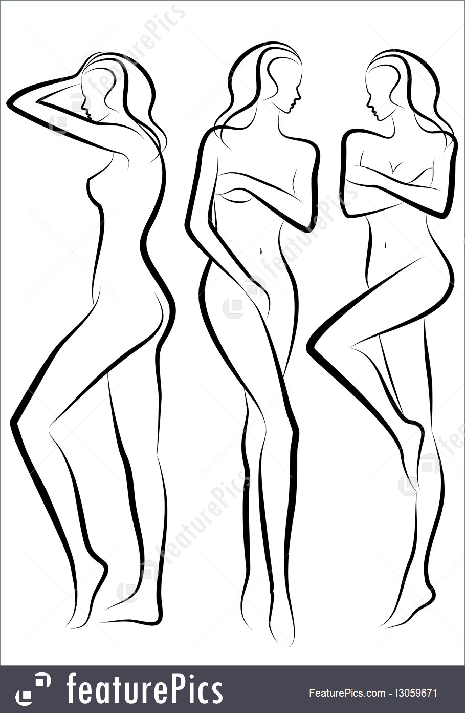 Silhouettes And Outlines Woman Body, Vector 909x1392 Silhouettes And Outlines Woman Body, Vector