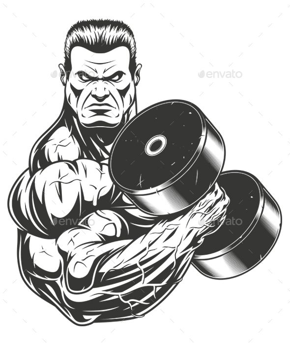 590x700 Bodybuilder With Dumbbell Vector Graphics Install Any Size Without