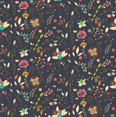 447x450 Bohemian Hand Drawn Flowers, Seamless Pattern, Vector Illustration