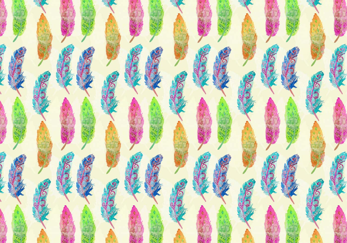 1400x980 Vector Watercolor Bohemian Feather Pattern