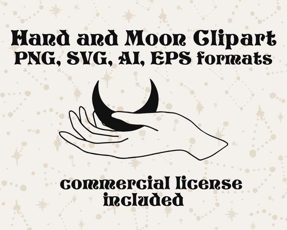 570x456 Hand Moon Clipart Bohemian Vector Moon Witch Clipart Etsy
