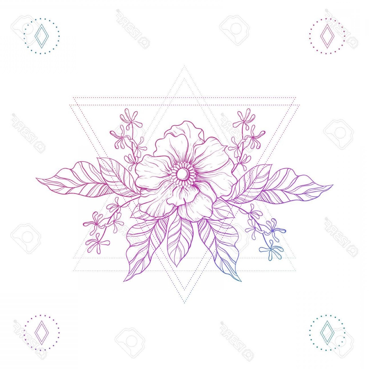1560x1560 Photostock Vector Flowers In Hipster Triangles Boho Color Line Art