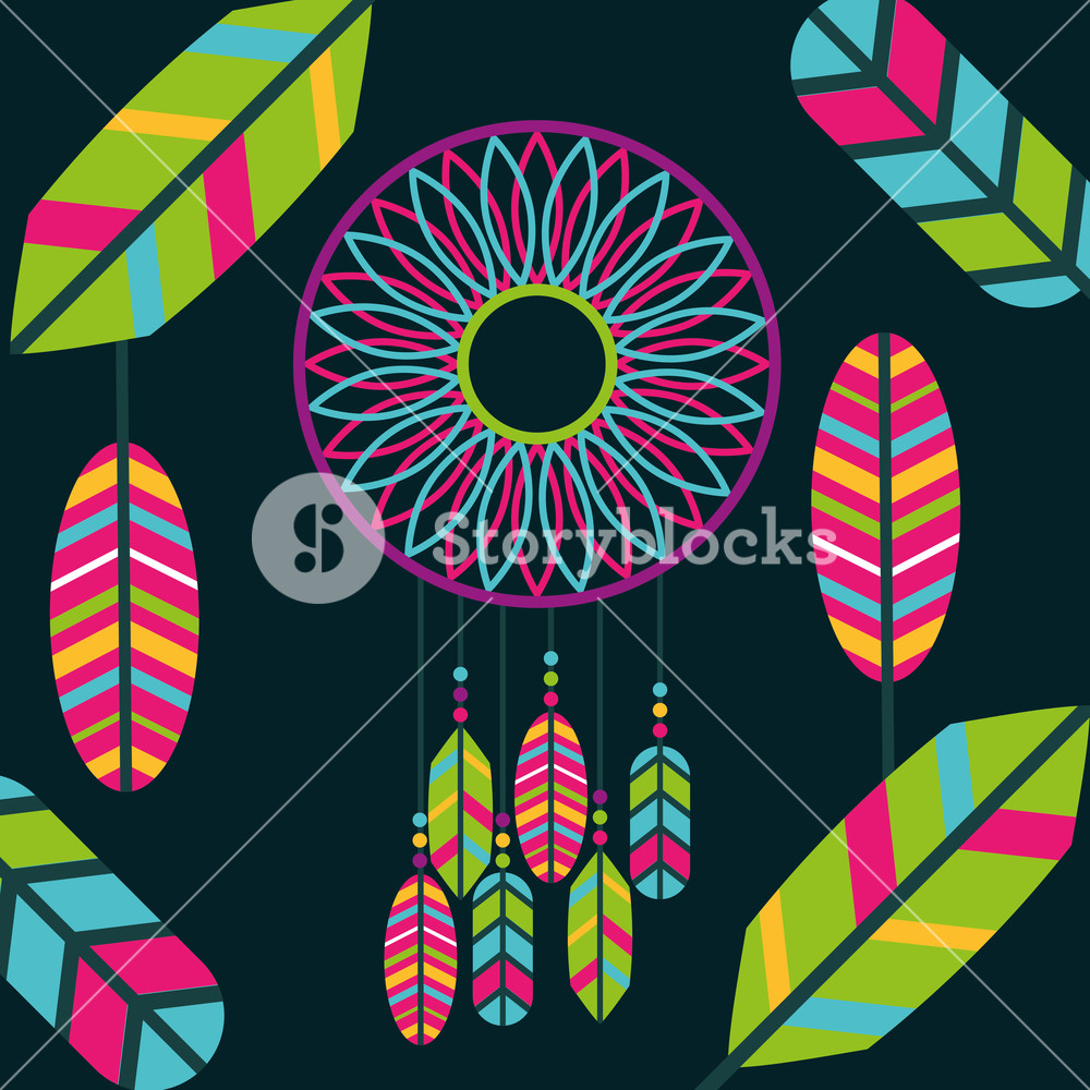 1000x1000 Retro Dream Catcher With Colored Feathers Bohemian Vector