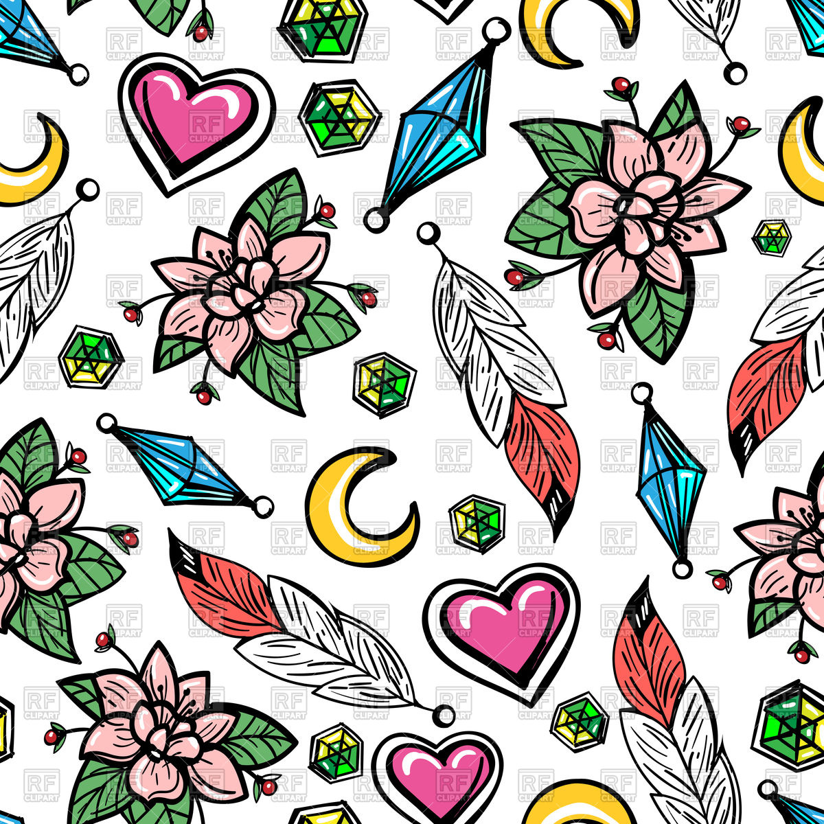 1200x1200 Colorful Boho Seamless Pattern With Heart And Flowers Vector Image