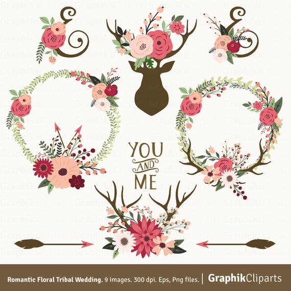 570x570 Romantic Floral Tribal Vector Flowers Vector Wreath Boho Etsy