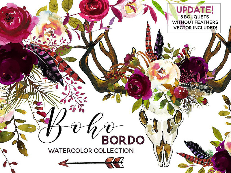 800x600 Boho Bordo Watercolor Flowers