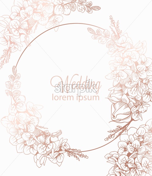 520x600 Vintage Boho Flowers Wreath Decor Vector Line Art Golden Glossy