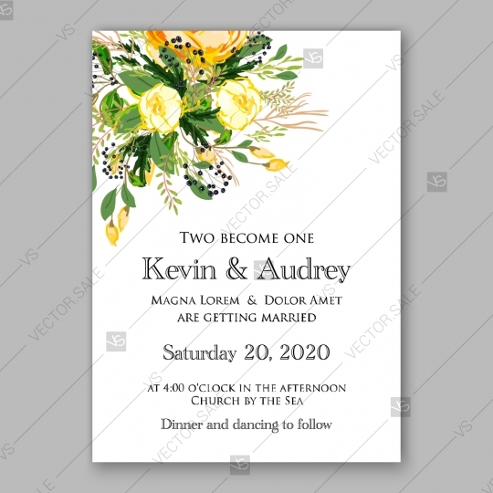 540x540 Wedding Invitation Card Template Yellow Rose Custom Invitation