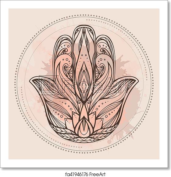 561x581 Free Art Print Of Contour Illustration Hamsa With Boho Pattern