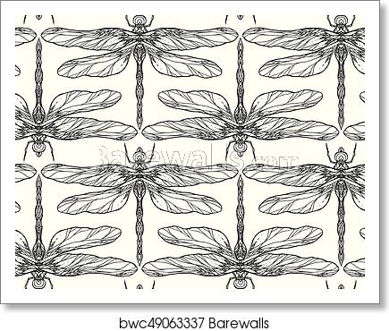 435x370 Seamless Black And White Texture With Dragonfly Illustration