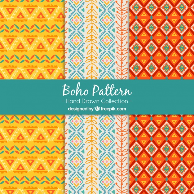 626x626 Set Of Three Boho Patterns With Colored Shapes Vector Free Download