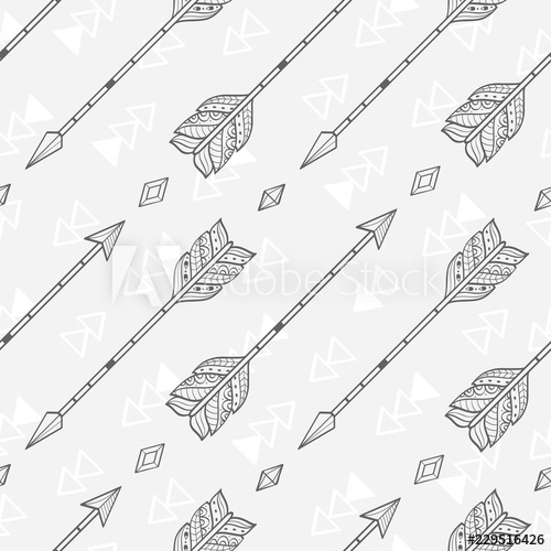 500x500 Vector Seamless Pattern With Tribal Arrows And Crystals, Black