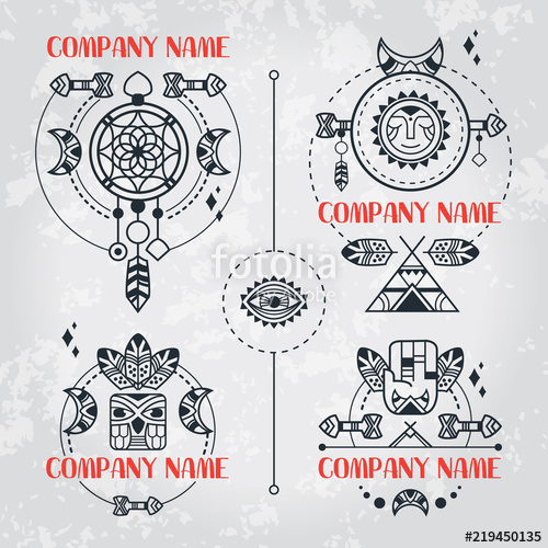 500x500 Boho Style Set Of Logos Vector Bohemian Logotypes Tribal Style