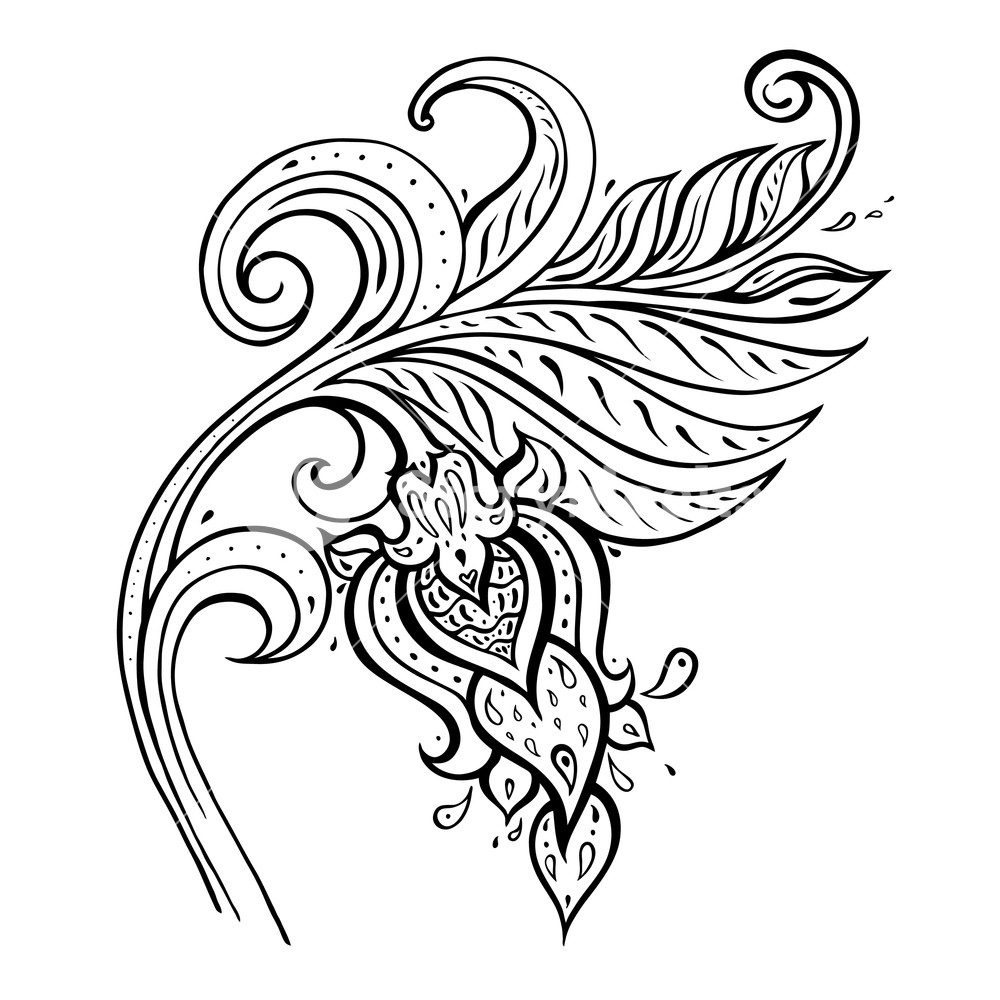 1000x1000 Exotic Paisley Ethnic Ornament, Hand Drawn Boho Vector