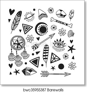 362x382 Hand Drawn Set Of Boho Objects, Art Print Barewalls Posters