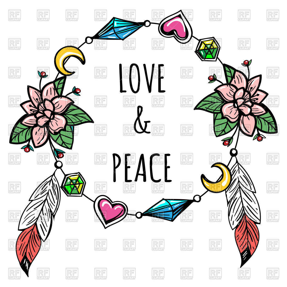 1200x1200 Hand Drawn Boho Wreath And Lettering Love And Peace Vector Image