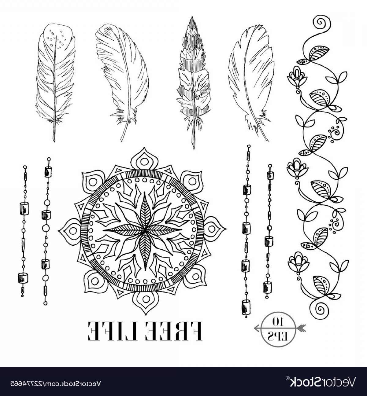 1200x1296 Set Flower Ribbon Mandala Feathers Boho Vector Soidergi