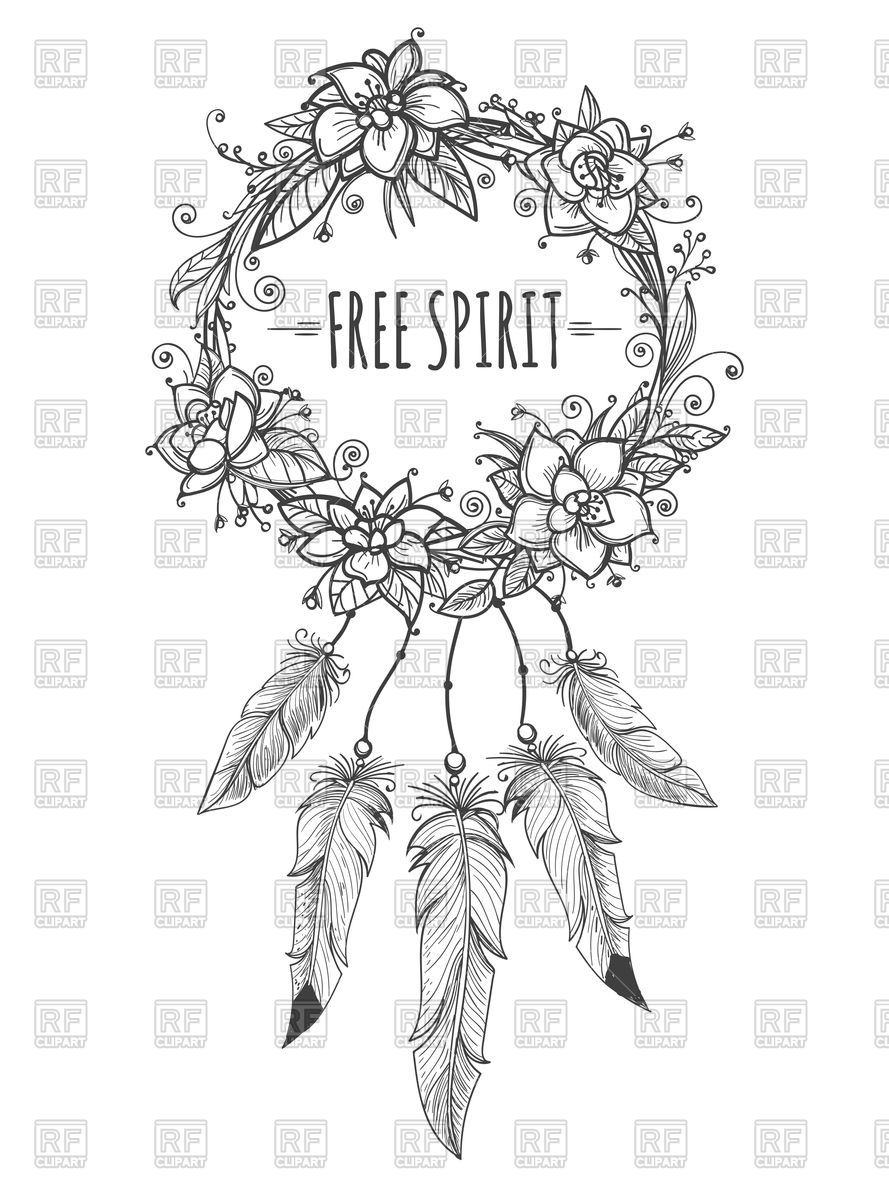 889x1200 Boho Indian Decorative Wreath With Flowers Vector Image Of Objects