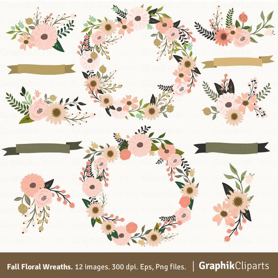 570x570 Fall Floral Wreaths Vector Wreath Boho Flower Crown Vector Etsy