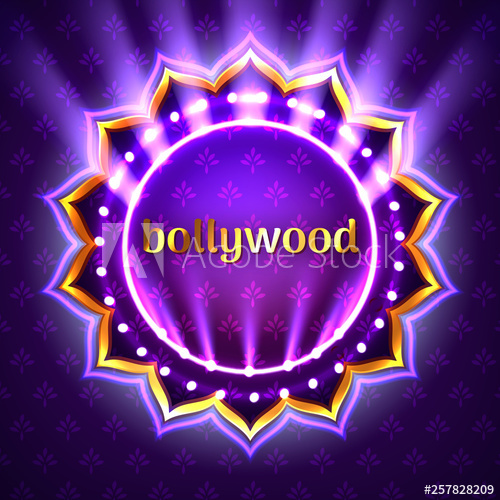 500x500 Vector Illustration Of Indian Bollywood Cinema Sign Board, Neon