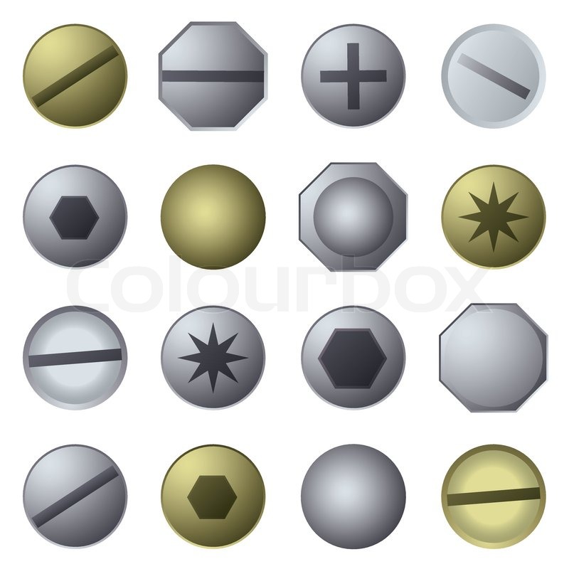 800x800 Bolts And Screw Heads In Silver Metal Stock Vector Colourbox
