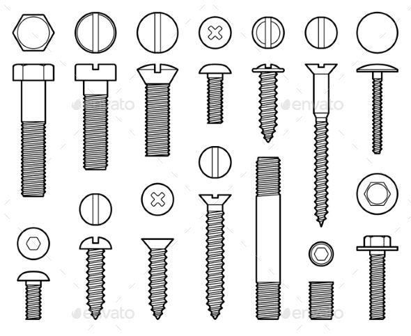 590x483 Industrial Screws Bolts, Nuts And Nails Line Vector Icons Bolt