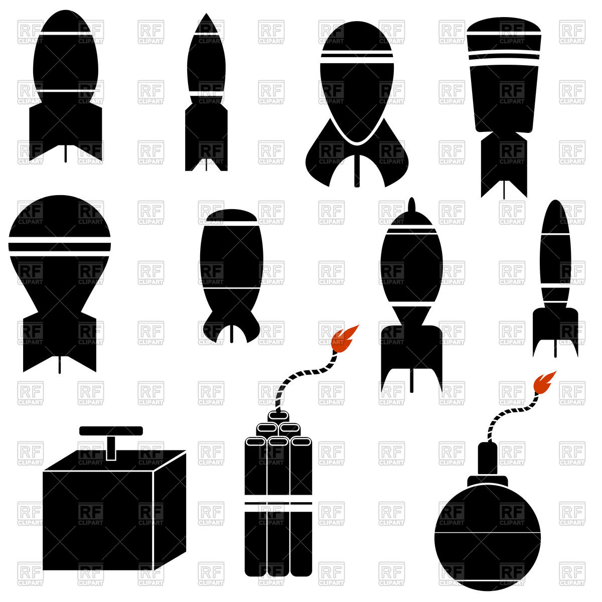 1200x1200 Bomb And Dynamite Icon Set Vector Image Of Silhouettes, Outlines