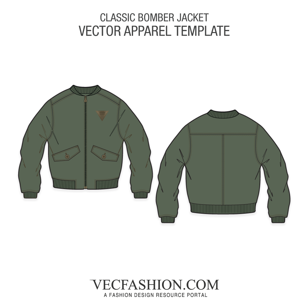 Classic Bomber Jacket Vector Template 1000x1000 Classic Bomber Jacket Vector Template