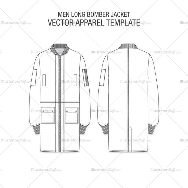 Men Long Bomber Jacket In Men's Fashion Flat Templates 600x600 Men Long Bomber Jacket In Men's Fashion Flat Templates