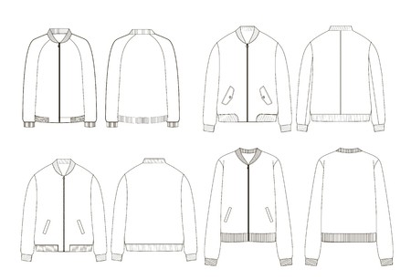 Unisex College Bomber Jacket Technical Sketches Royalty Free 450x306 Unisex College Bomber Jacket Technical Sketches Royalty Free
