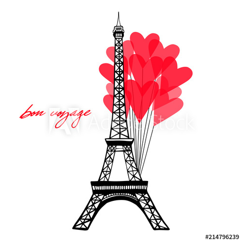 Eiffel Tower And Red Cute Heart Balloons And Text Bon Voyage 500x500 Eiffel Tower And Red Cute Heart Balloons And Text Bon Voyage