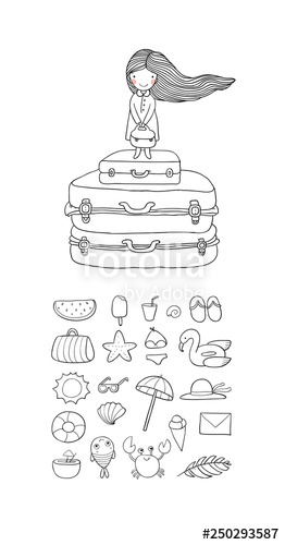 Happy Travel Set Cute Cartoon Girl And Suitcases Bon Voyage 262x500 Happy Travel Set Cute Cartoon Girl And Suitcases Bon Voyage