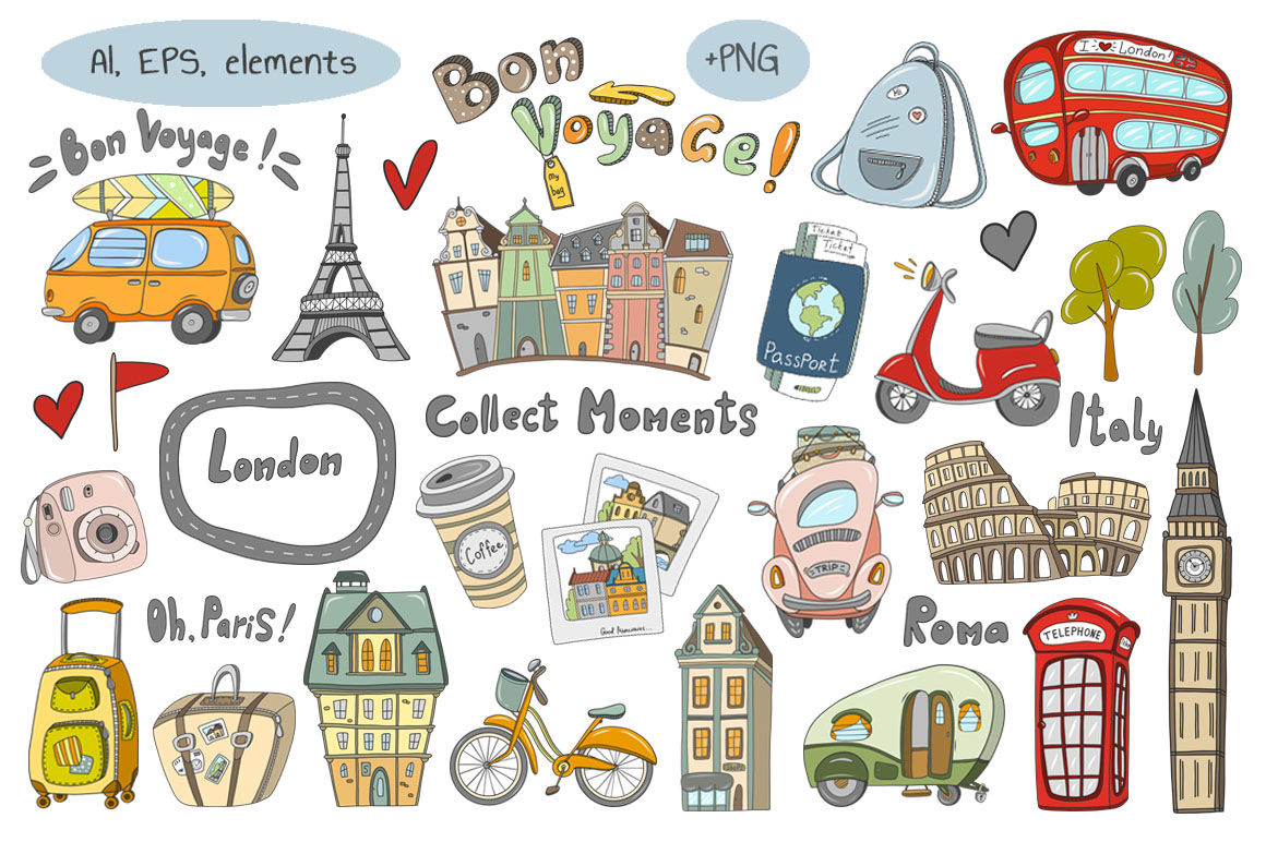 Bon Voyage Vector Set 1160x772 Bon Voyage Vector Set