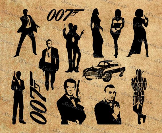 570x466 Digital Image Inspired, Spy Movie, James Bond, Silhouette