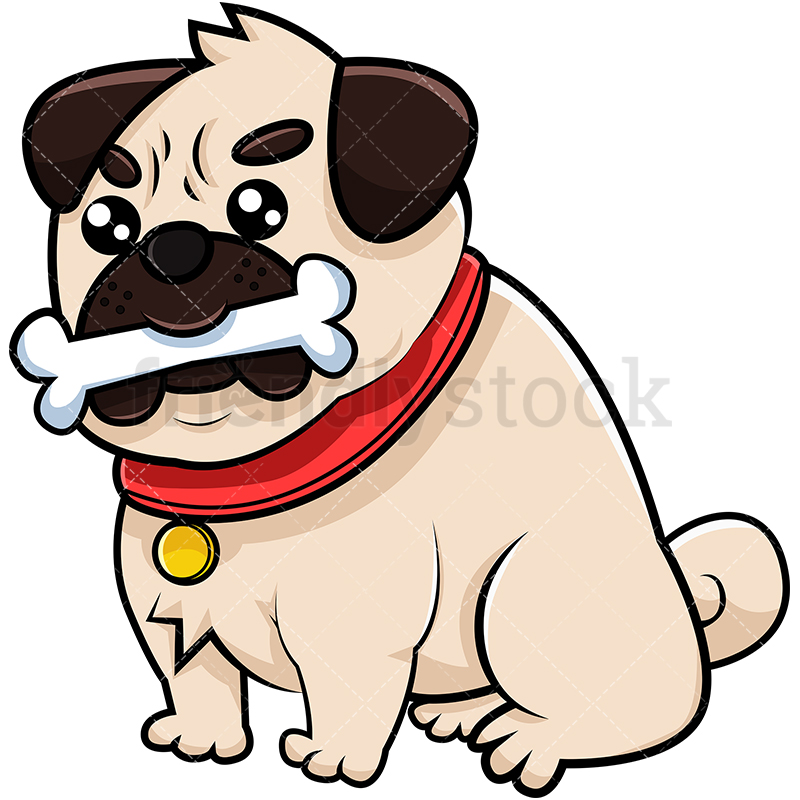Pug Dog With Bone Cartoon Vector Clipart 800x800 Pug Dog With Bone Cartoon Vector Clipart