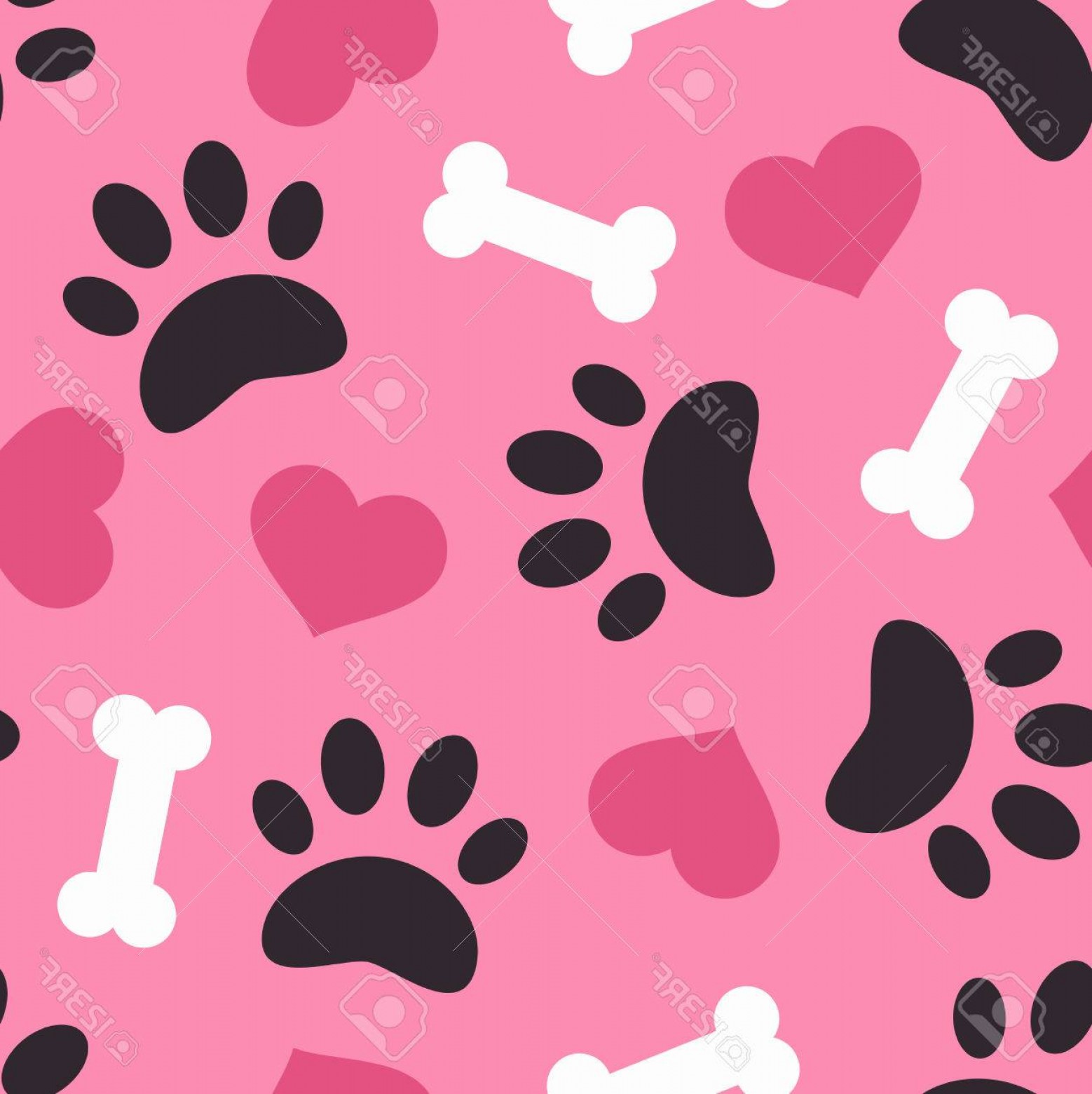 1558x1560 Photostock Vector Dog Paw Trace Silhouette With Bones And Pink