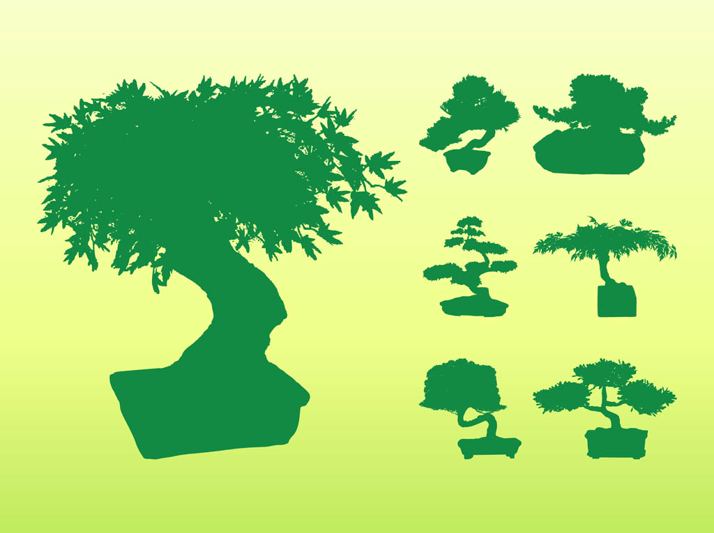 1024x765 Bonsai Tree Silhouettes Vector Art Graphics