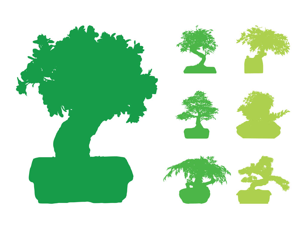 1024x765 Bonsai Trees Silhouettes Vector Art Graphics