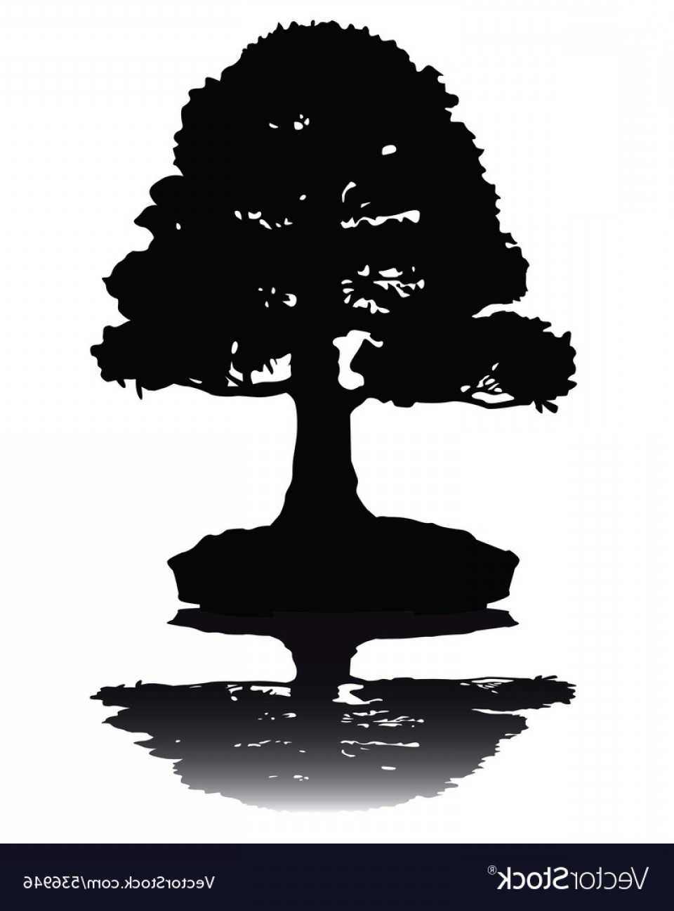 960x1296 Japanese Bonsai Tree Silhouette On White Backgroun Vector