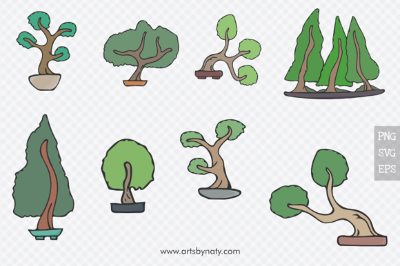 580x386 Bonsai Trees Vector Illustration Set Graphic