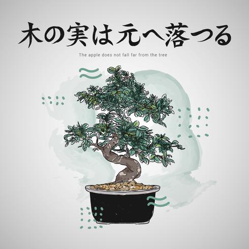 490x490 Japanese Letters Quotes With Bonsai Tree Vector Illustration