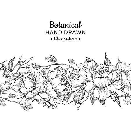 450x450 Floral Seamless Vintage Border Vector Peony And Roses Botanical