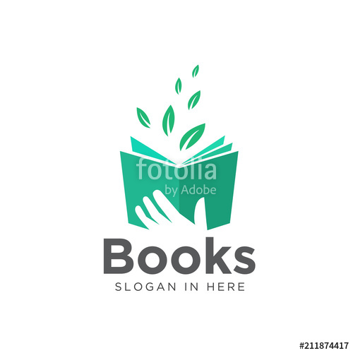 500x500 Hand Keep Book, Read Source Green Leaf Book Logo Stock Image