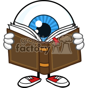 300x300 Blue Eyeball Guy Cartoon Mascot Character Reading A Book Vector