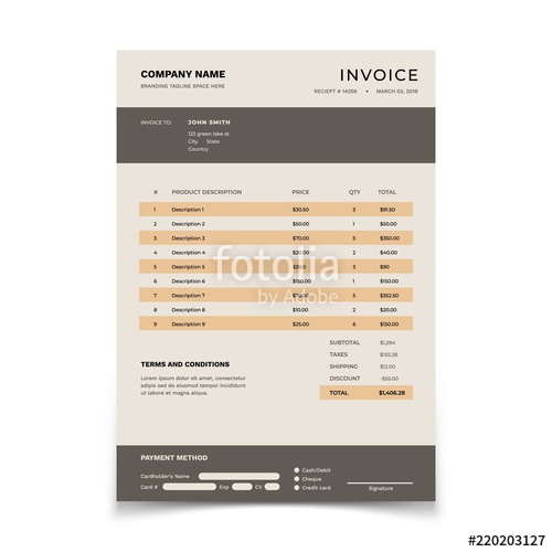 500x500 Invoice Template Bill Form With Data Table And Tax Bookkeeping