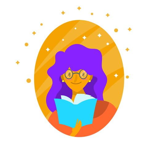 490x490 Flat Character Girl Bookworm Vector Illustration