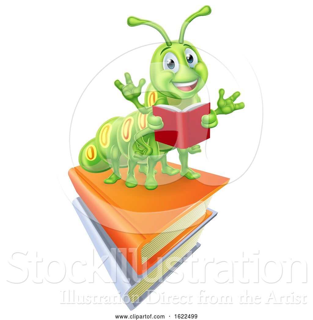 1024x1044 Vector Illustration Of Reading Caterpillar Worm Bookworm On Books