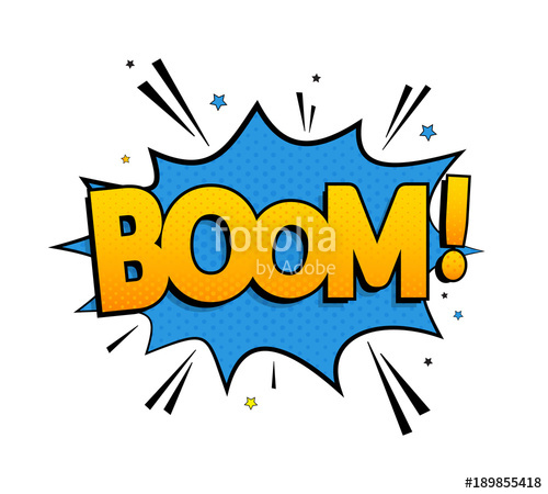 500x450 Comic Lettering Boom Vector Bright Cartoon Illustration In Retro